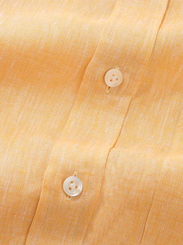 Positano Yellow Solid Half Sleeve Classic Fit Semi Formal Linen Shirt