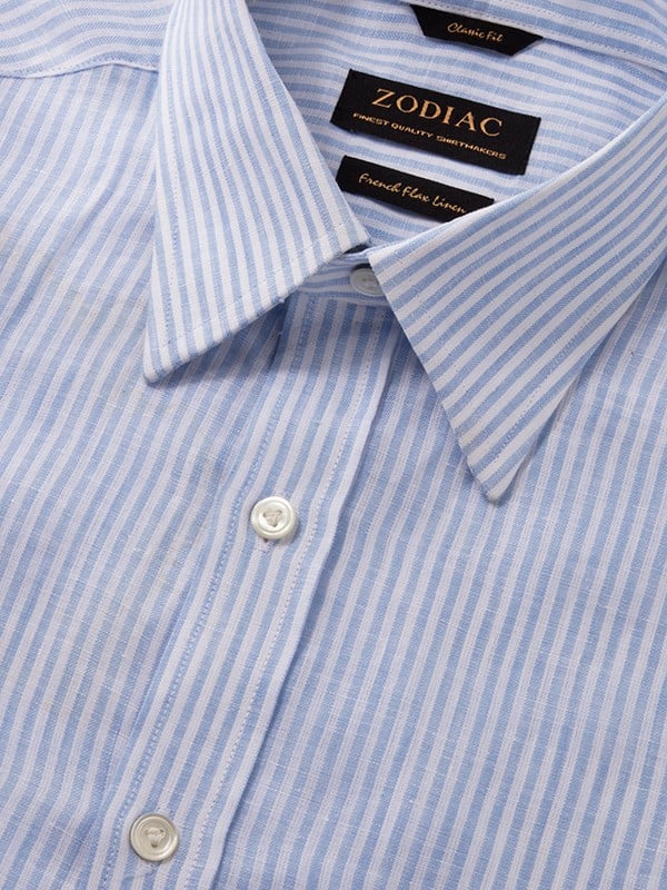 Positano Sky Striped Full sleeve single cuff Classic Fit Semi Formal Linen Shirt