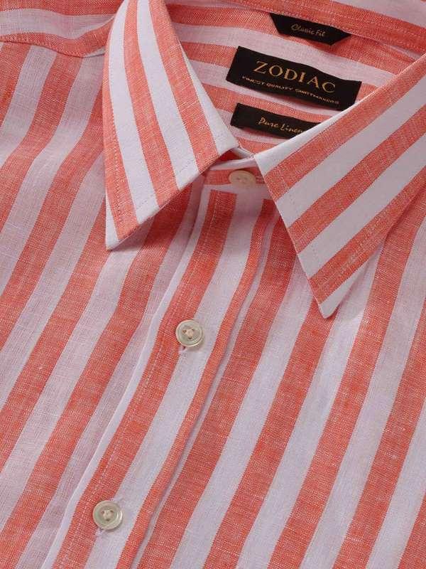 Positano Orange Striped Full sleeve single cuff Classic Fit Semi Formal Linen Shirt