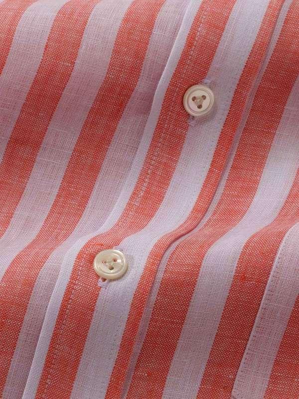 Positano Orange Striped Full sleeve single cuff Classic Fit Semi Formal Linen Shirt