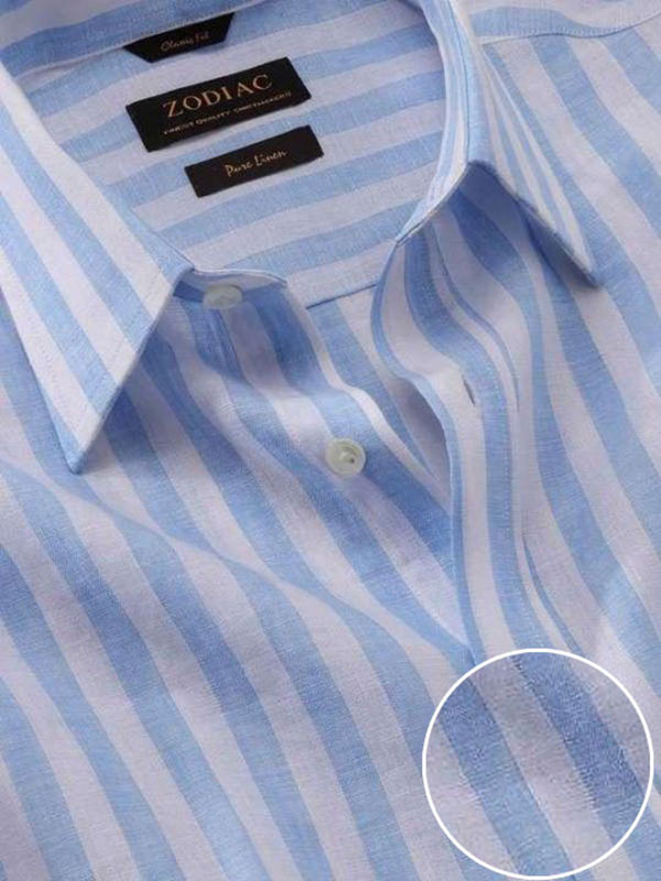 Positano Sky Striped Full sleeve single cuff Classic Fit Semi Formal Point collar Linen Shirt