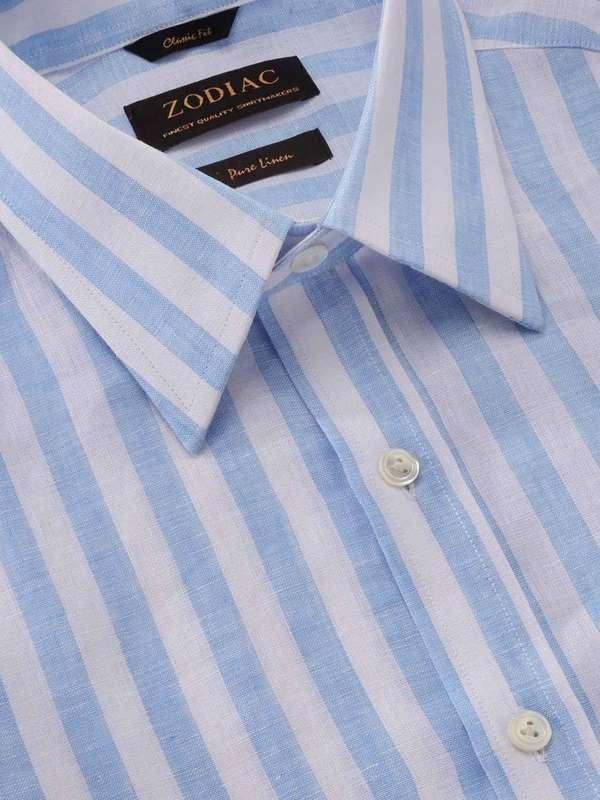 Positano Sky Striped Full sleeve single cuff Classic Fit Semi Formal Point collar Linen Shirt