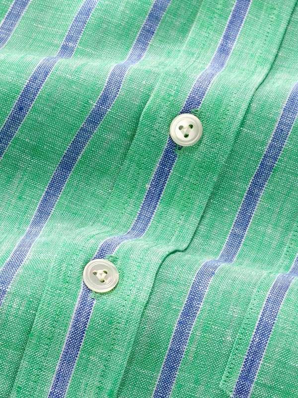 Positano Green Striped Half sleeve Classic Fit Semi Formal Linen Shirt