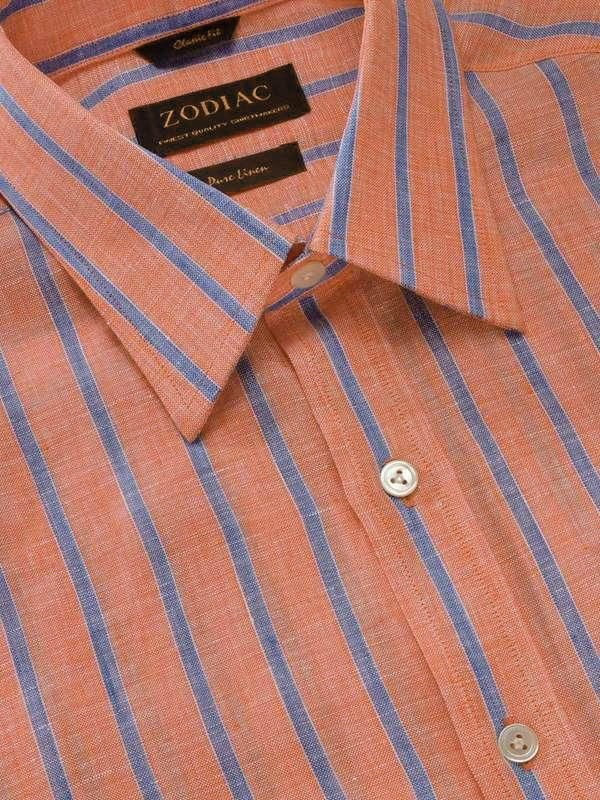 Positano Orange Striped Half sleeve Classic Fit Semi Formal Linen Shirt
