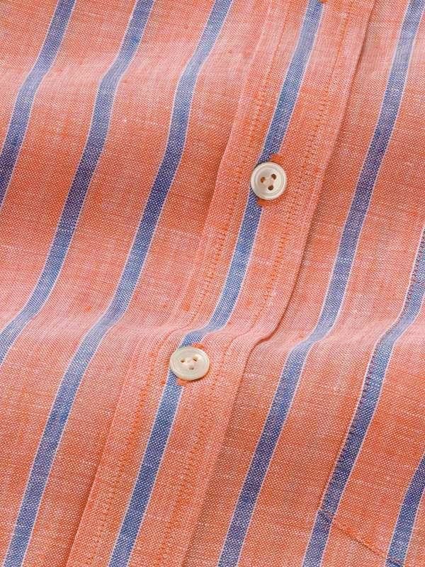 Positano Orange Striped Half sleeve Classic Fit Semi Formal Linen Shirt