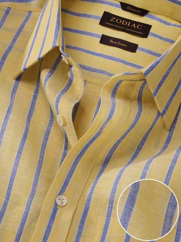 Positano Yellow Striped Half sleeve Classic Fit Semi Formal Linen Shirt