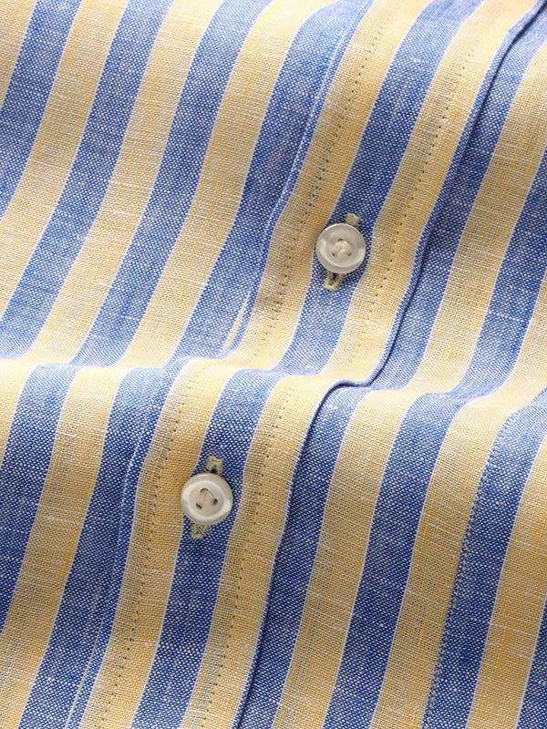 Positano Yellow Striped Half sleeve Classic Fit Semi Formal Linen Shirt