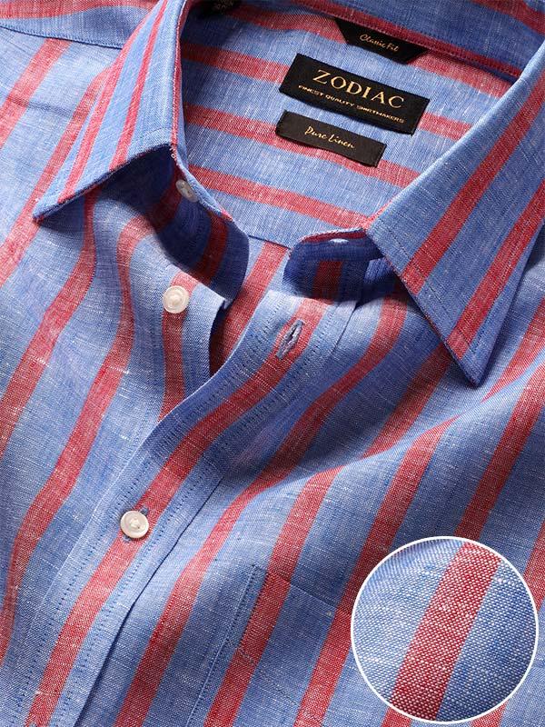 Positano Red Striped Full sleeve single cuff Classic Fit Semi Formal Linen Shirt