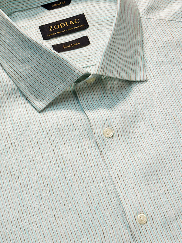 Positano Aqua Striped Half Sleeve Tailored Fit Semi Formal Linen Shirt