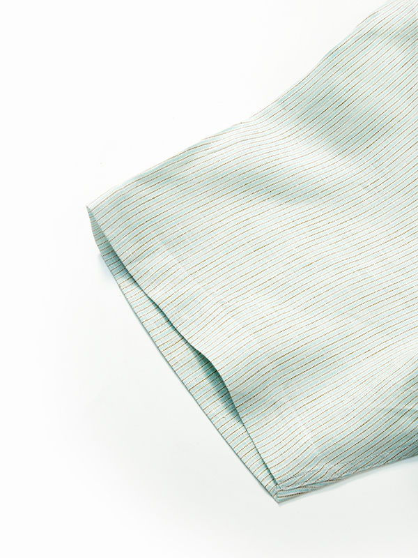 Positano Aqua Striped Half Sleeve Tailored Fit Semi Formal Linen Shirt