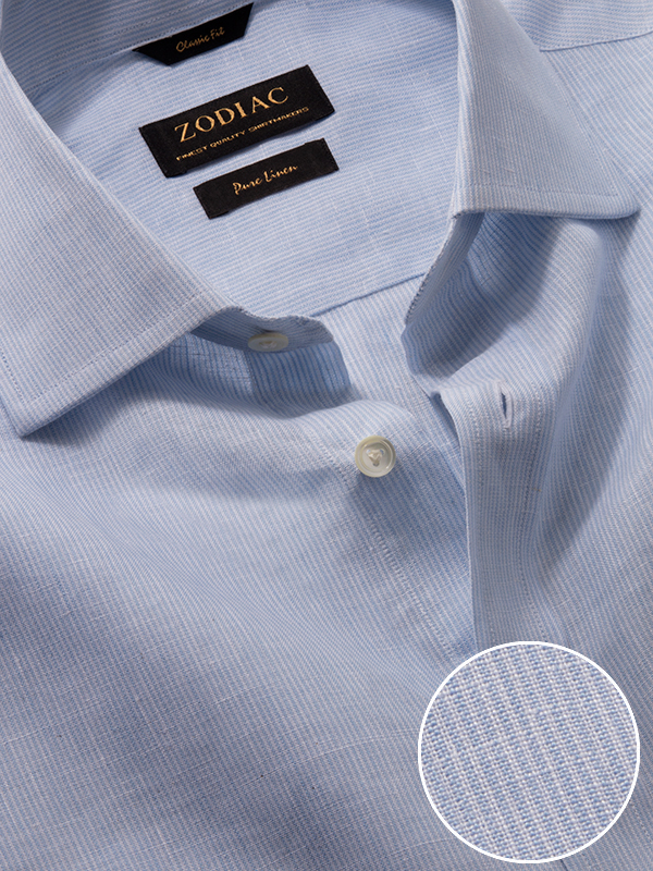 Positano Sky Striped Full Sleeve Single Cuff Classic Fit Semi Formal Linen Shirt