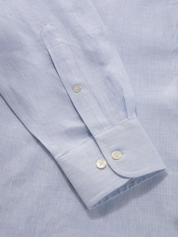 Positano Sky Striped Full Sleeve Single Cuff Classic Fit Semi Formal Linen Shirt
