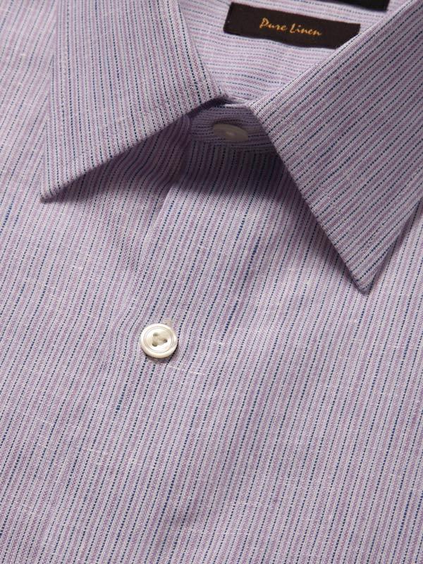 Positano Lilac Striped Full sleeve single cuff Tailored Fit Semi Formal Linen Shirt