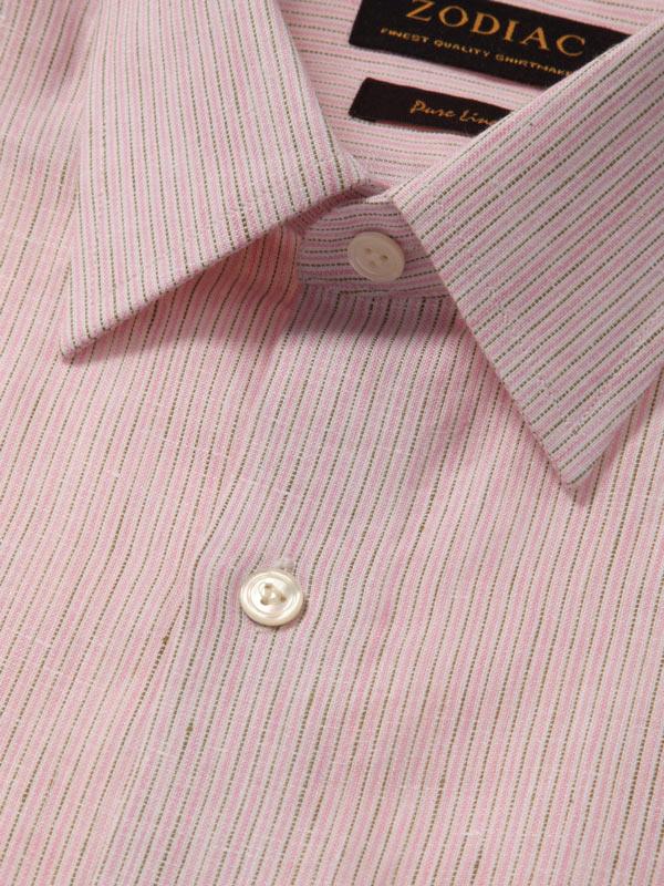 Positano Pink Striped Full sleeve single cuff Tailored Fit Semi Formal Linen Shirt