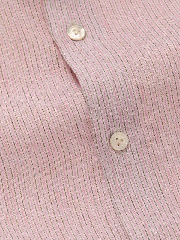 Positano Pink Striped Full sleeve single cuff Tailored Fit Semi Formal Linen Shirt