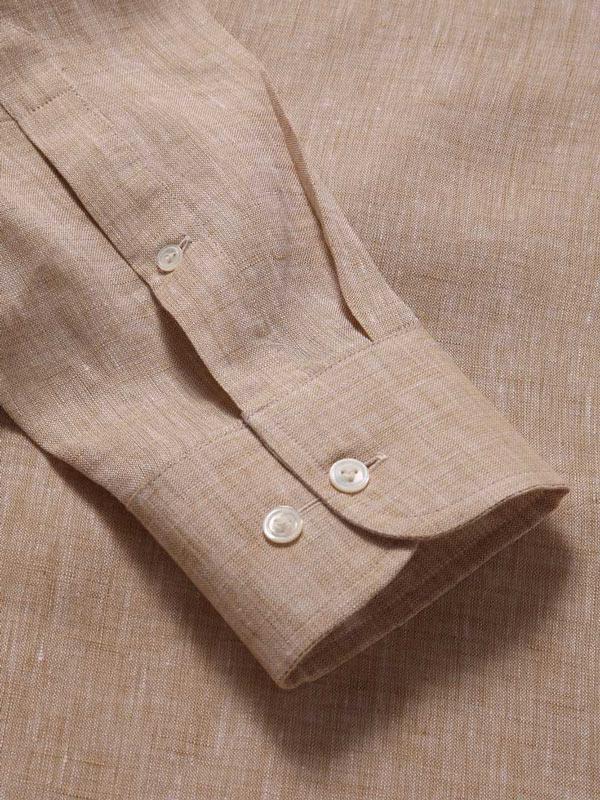 Positano Sand Solid Full sleeve single cuff Classic Fit Semi Formal Linen Shirt