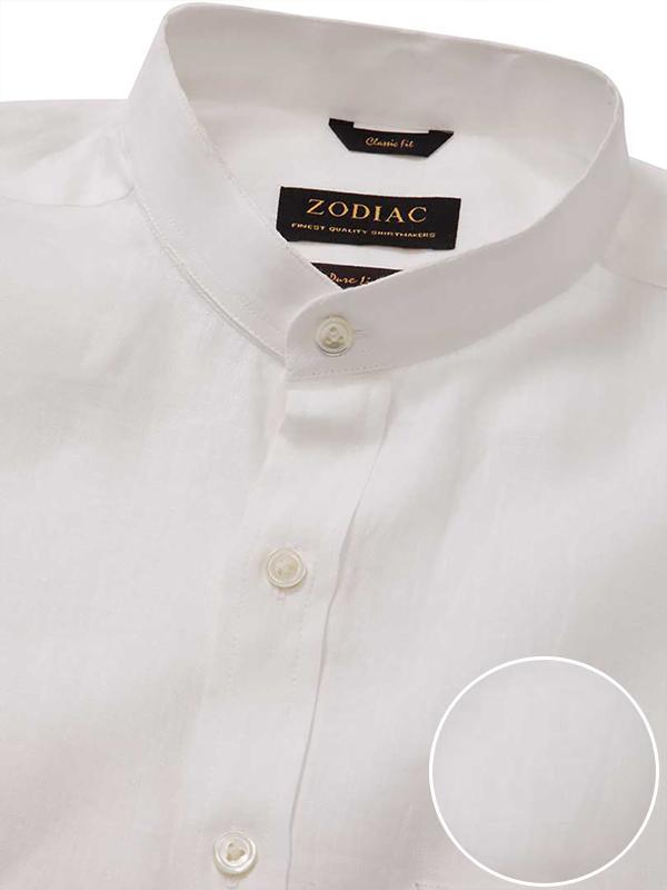 Positano White Solid Full sleeve single cuff Classic Fit Semi Formal Band collar Linen Shirt