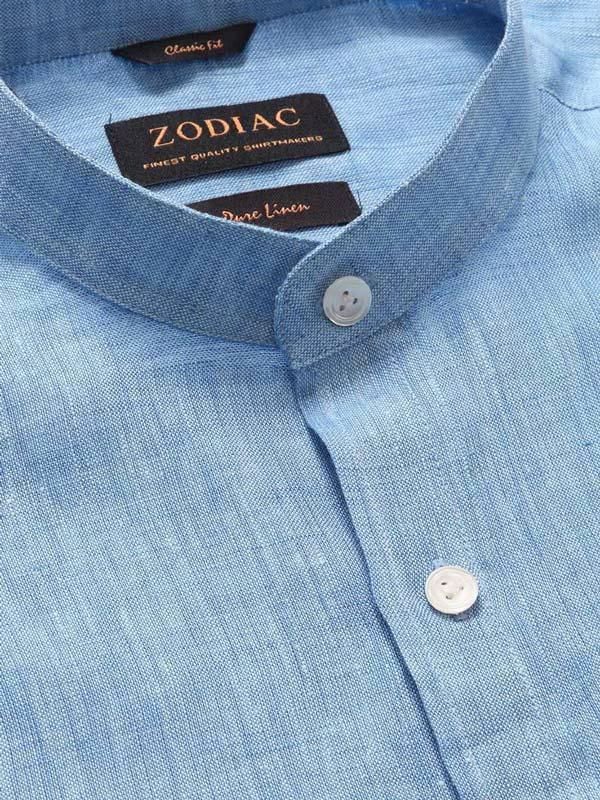 Positano Blue Solid Full sleeve single cuff Classic Fit Semi Formal Linen Shirt