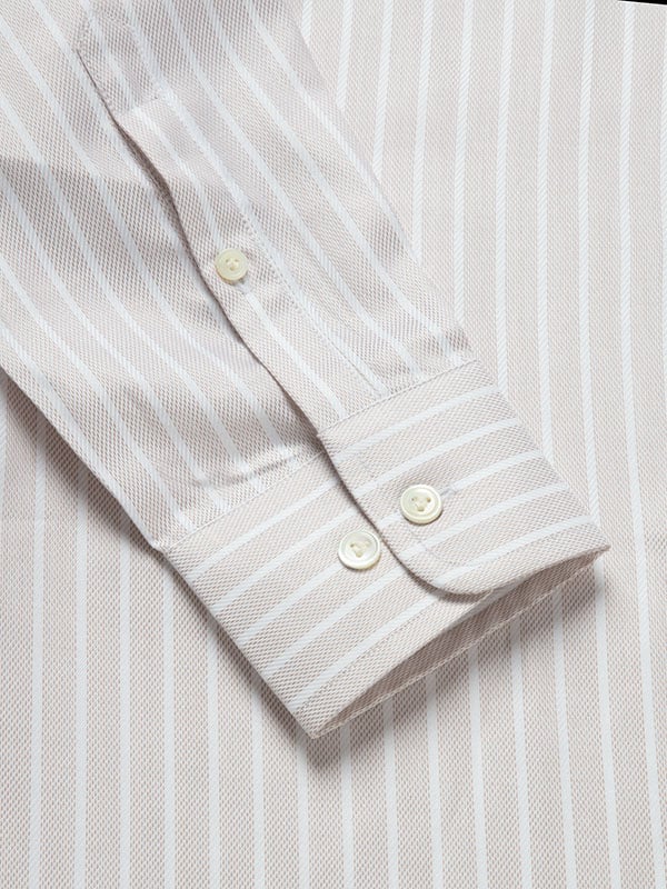 Marcello Beige Striped Full sleeve single cuff  Classic Formal Cotton Shirt