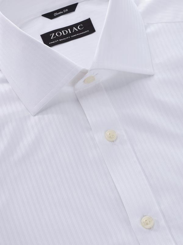 Marchetti White Striped Full sleeve single cuff Classic Fit Classic Formal Cotton Shirt