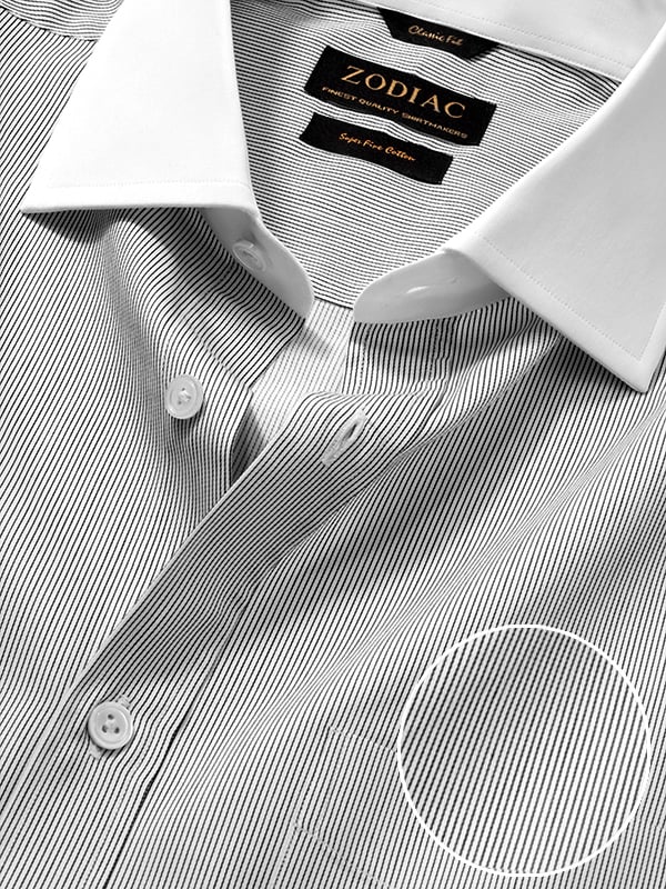 Marchetti Black & White Striped Full Sleeve Single Cuff Classic Fit Classic Formal Cotton Shirt