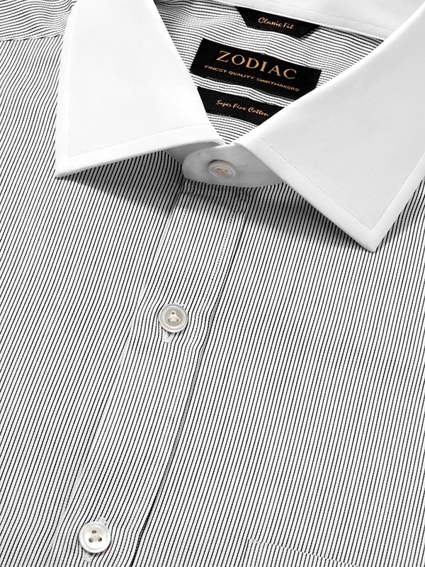 Marchetti Black & White Striped Full Sleeve Single Cuff Classic Fit Classic Formal Cotton Shirt