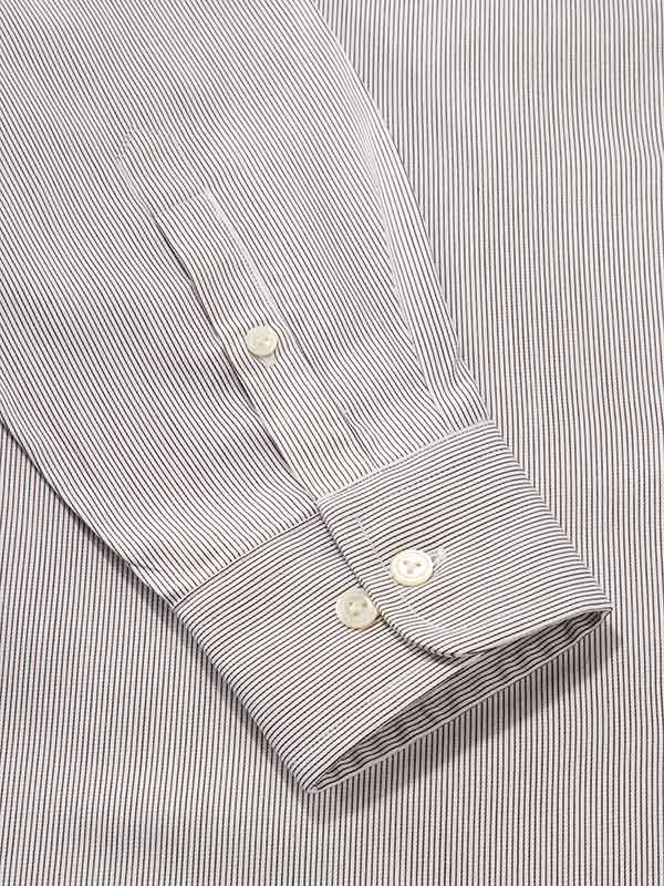 Marchetti Black & White Striped Full Sleeve Single Cuff Tailored Fit Classic Formal Cotton Shirt