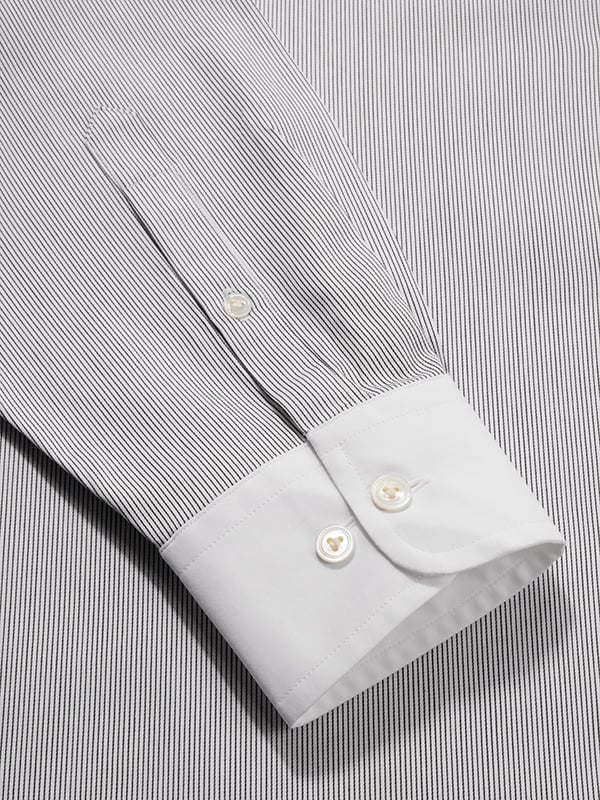 Marchetti Black & White Striped Full Sleeve Single Cuff Tailored Fit Classic Formal Cotton Shirt