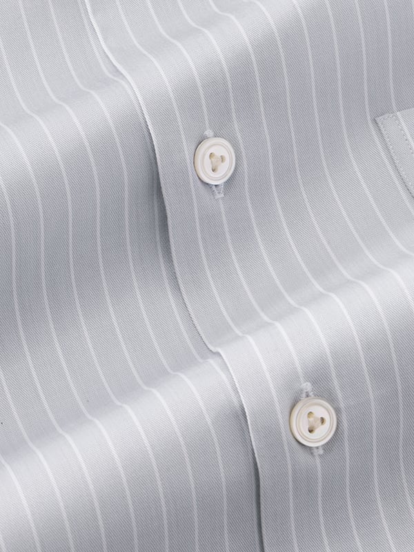 Marchetti Light Grey Striped Full Sleeve Single Cuff Tailored Fit Classic Formal Cotton Shirt