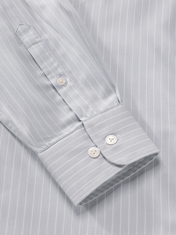 Marchetti Light Grey Striped Full Sleeve Single Cuff Tailored Fit Classic Formal Cotton Shirt