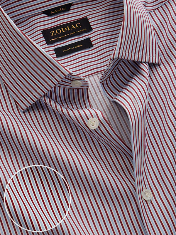 Marchetti Red Striped Full Sleeve Single Cuff Tailored Fit Semi Formal Cotton Shirt