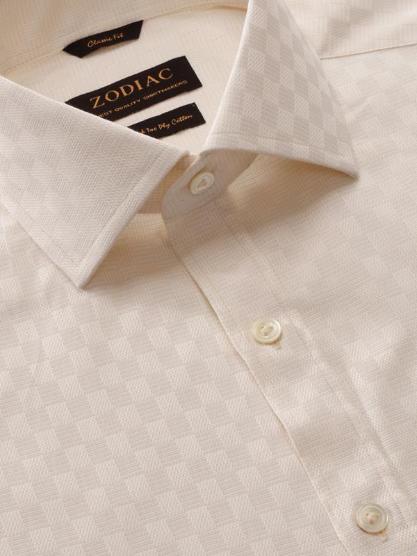 Monteverdi Cream Solid Full sleeve single cuff Classic Fit Classic Formal Cotton Shirt