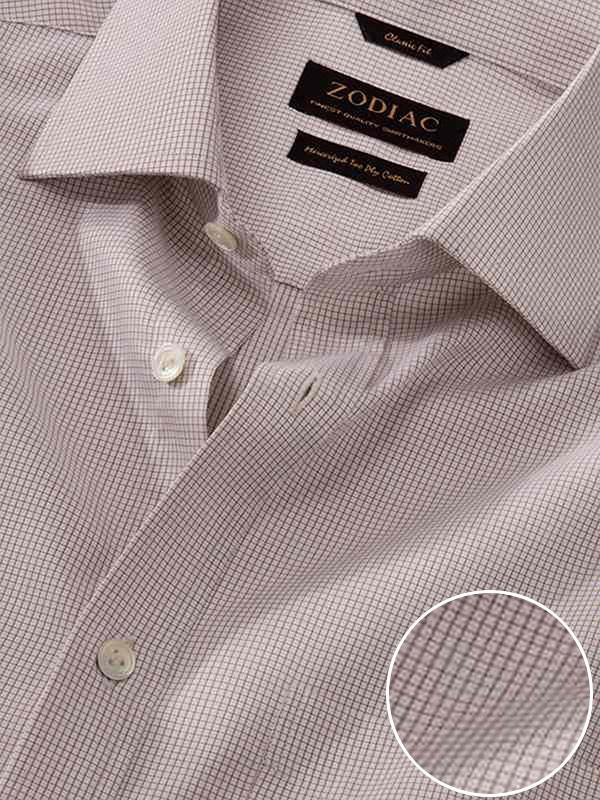 Novella Beige Check Full sleeve single cuff Classic Fit Semi Formal Cotton Shirt