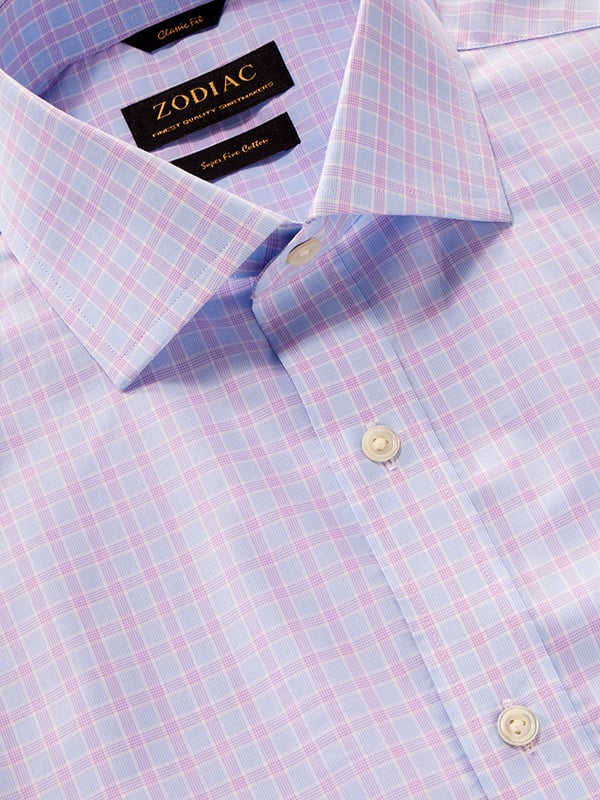 Palladio Lilac Check Half Sleeve Classic Fit Classic Formal Cotton Shirt