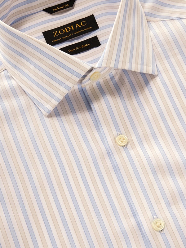 Palladio Sand Striped Half Sleeve Tailored Fit Classic Formal Cotton Shirt