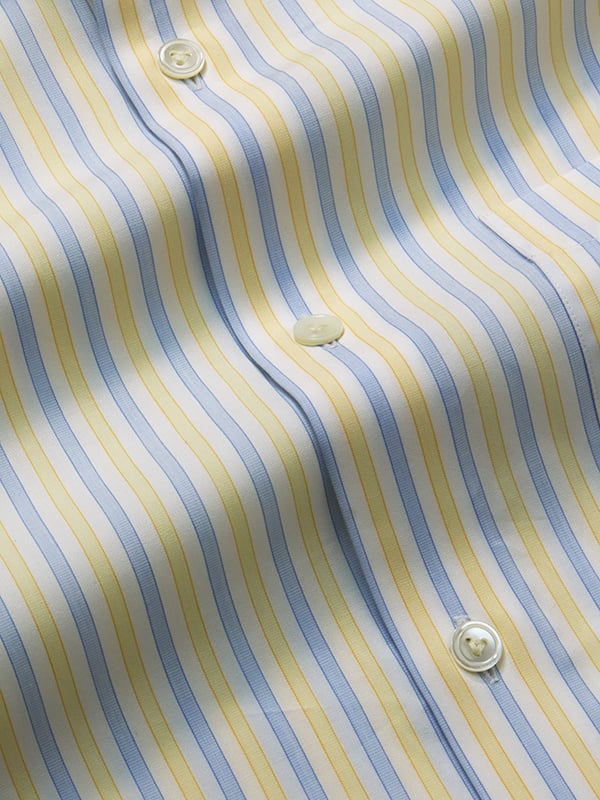 Palladio Yellow Striped Half Sleeve Tailored Fit Classic Formal Cotton Shirt