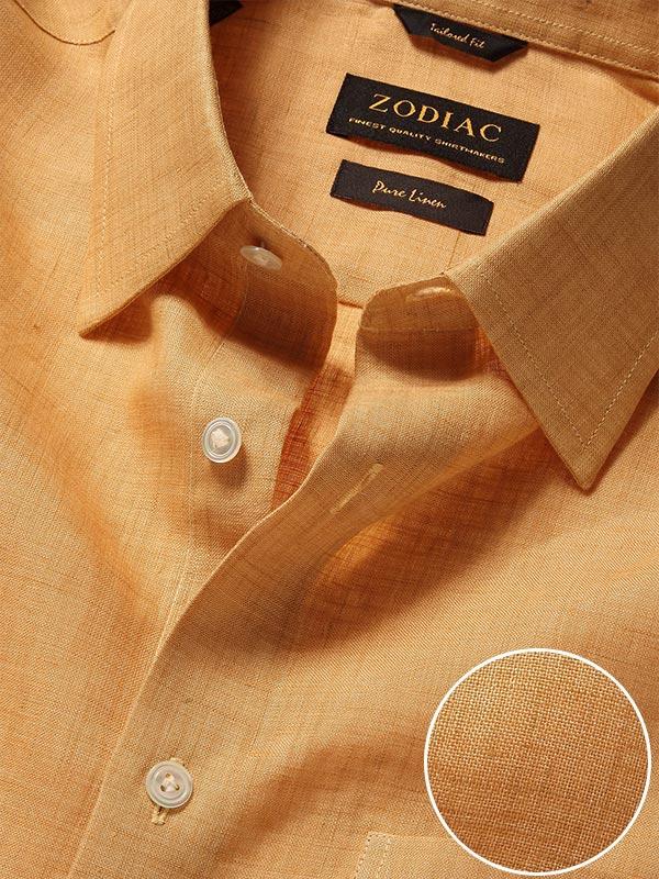 Praiano Ochre Solid Full sleeve single cuff Tailored Fit Semi Formal Linen Shirt
