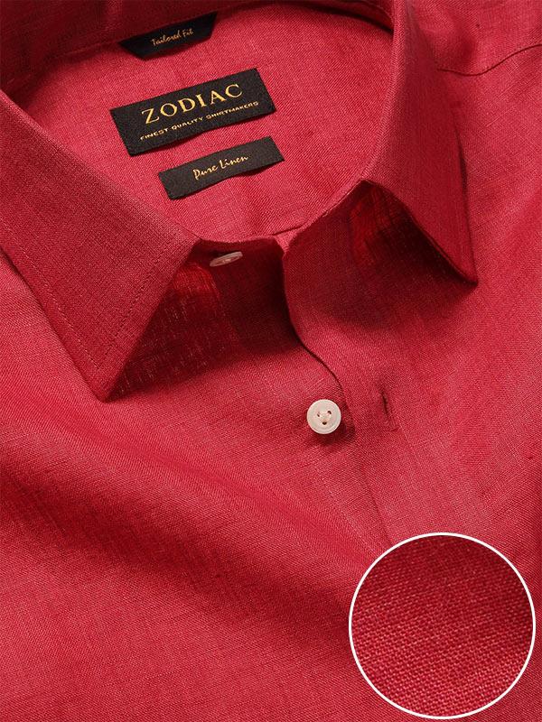 Praiano Red Solid Full sleeve single cuff Tailored Fit Semi Formal Linen Shirt