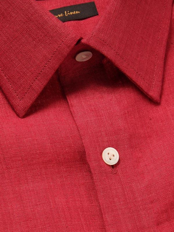 Praiano Red Solid Full sleeve single cuff Tailored Fit Semi Formal Linen Shirt
