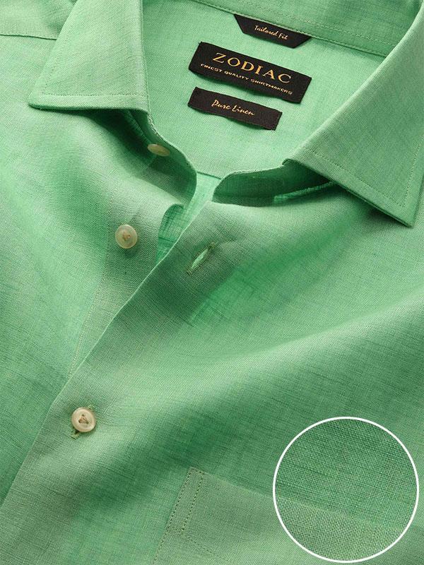 Praiano Green Solid Full sleeve single cuff Tailored Fit Semi Formal Linen Shirt