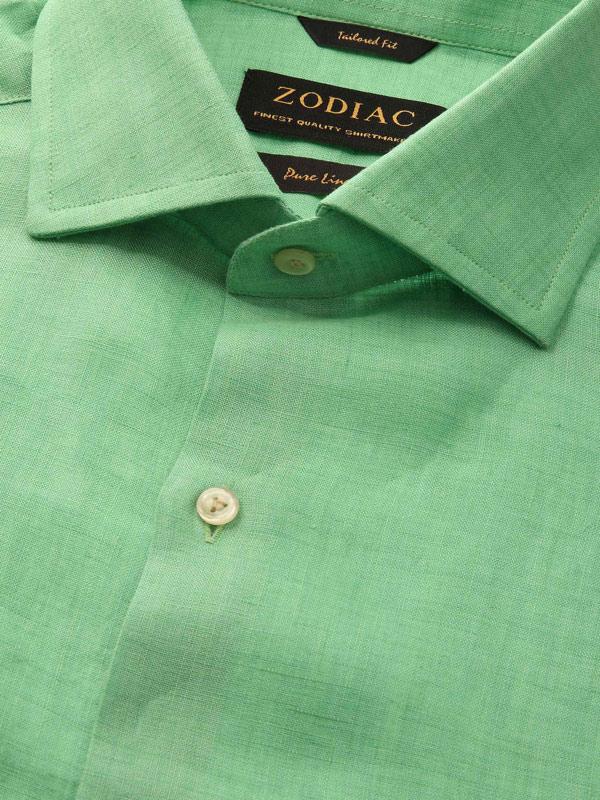 Praiano Green Solid Full sleeve single cuff Tailored Fit Semi Formal Linen Shirt