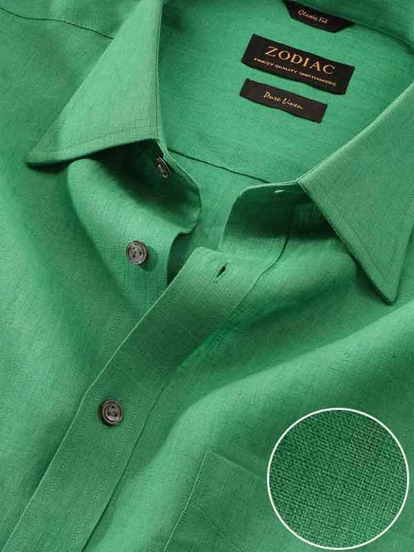 Praiano Green Solid Full sleeve single cuff Classic Fit Semi Formal Linen Shirt