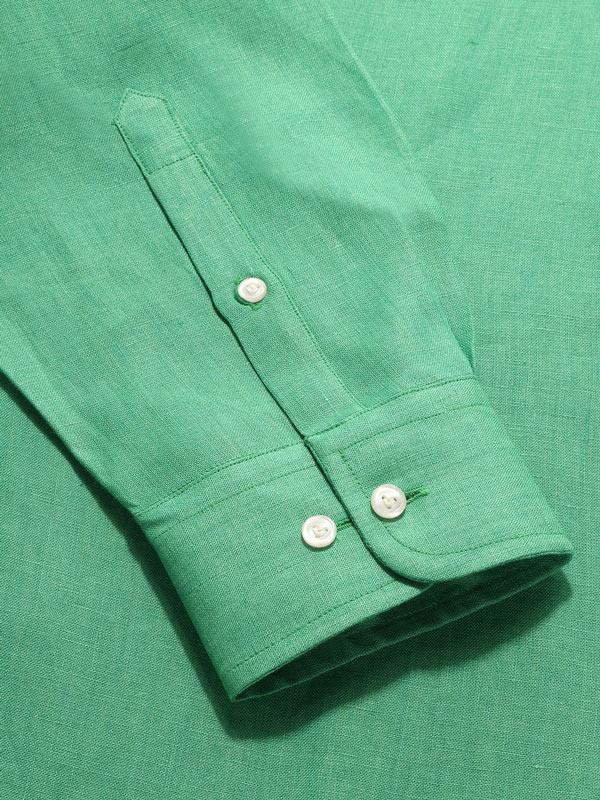 Praiano Green Solid Full sleeve single cuff Classic Fit Semi Formal Linen Shirt