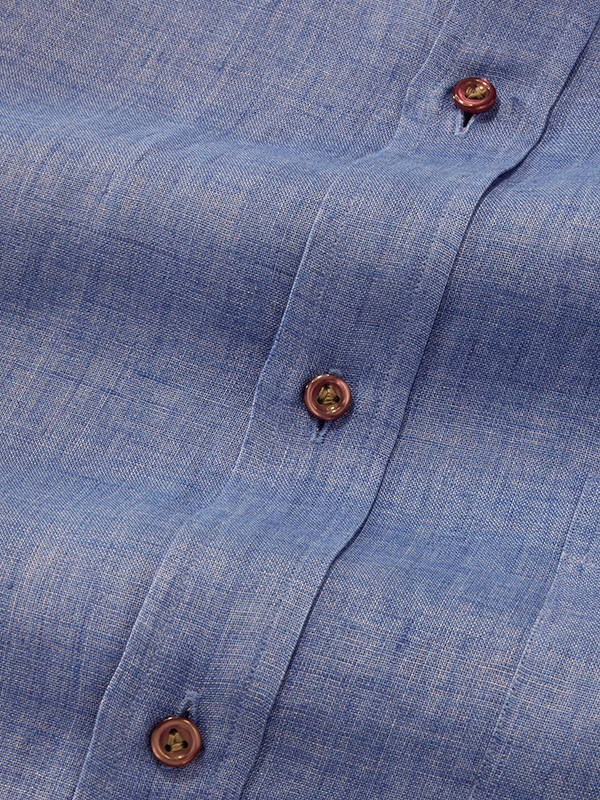 Praiano Blue Solid Half Sleeve Classic Fit Semi Formal Linen Shirt