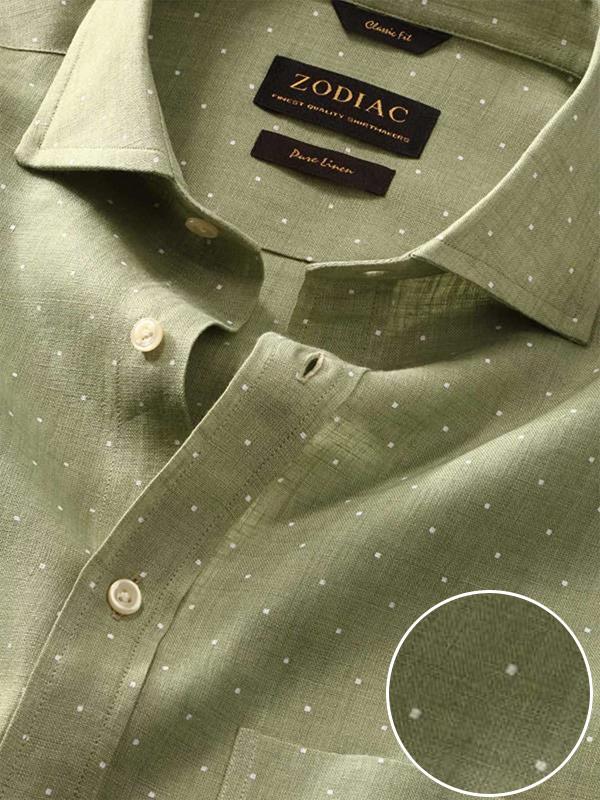 Praiano Mint Printed Full sleeve single cuff Classic Fit Semi Formal Linen Shirt