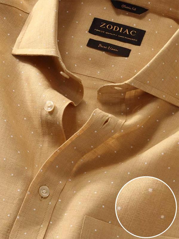 Praiano Ochre Printed Full sleeve single cuff Classic Fit Semi Formal Linen Shirt
