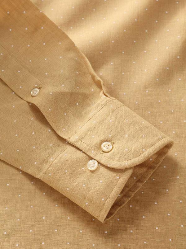 Praiano Ochre Printed Full sleeve single cuff Classic Fit Semi Formal Linen Shirt
