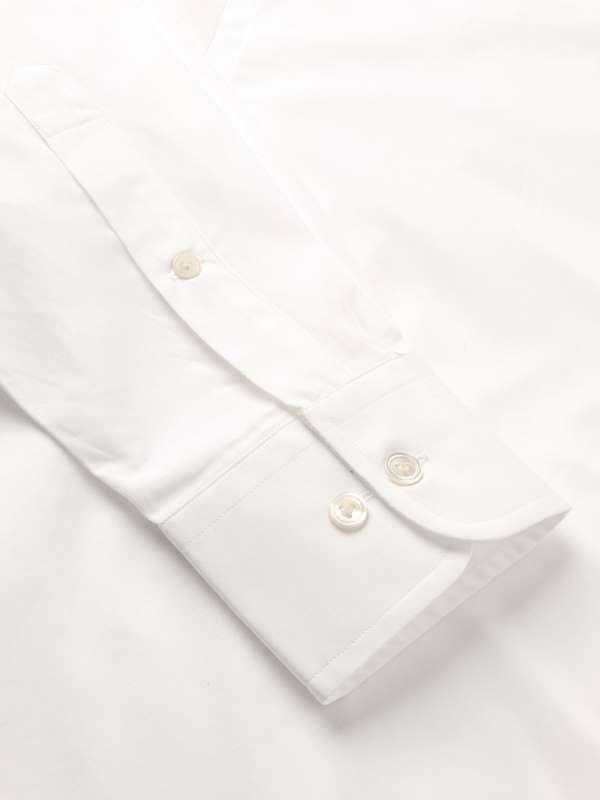 Premium White Solid Full sleeve single cuff Classic Fit Classic Formal Band collar Cotton Shirt