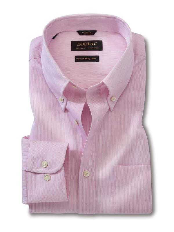 Vercelli Pink Striped Full sleeve single cuff Tailored Fit Semi Formal Button down collar Cotton Shirt