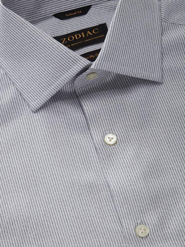 Vercelli Light Grey Striped Full sleeve single cuff Tailored Fit Semi Formal Cotton Shirt